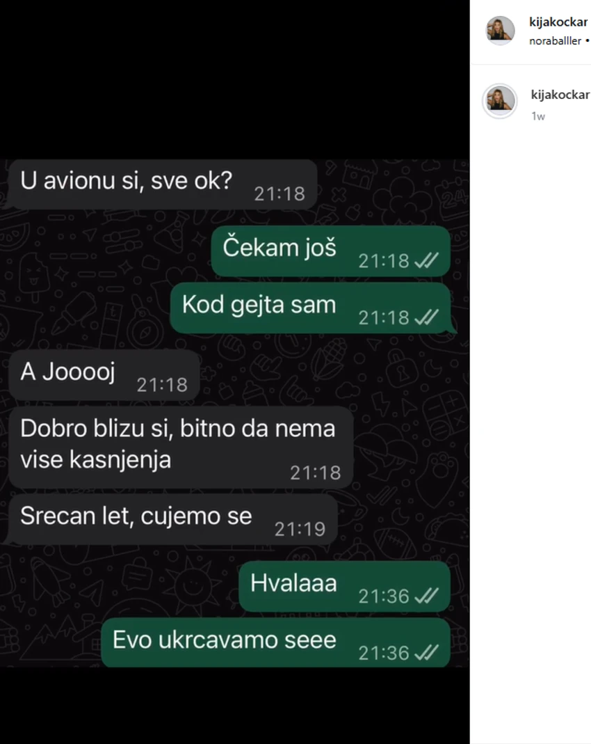 Ovo su poruke koje je Kija Kockar razmenila sa dečkom kog krije: Jako je bilo bitno, sad smo mirni