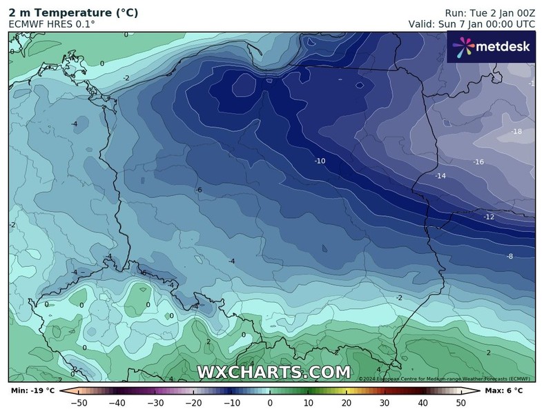 Dopiero pod koniec tygodnia zimno zacznie obejmować cały kraj. Na północnym wschodzie możliwe są spadki temperatury do ok. -20 st. C