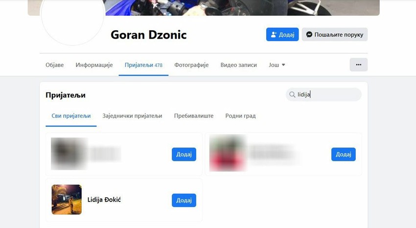 Goran Đonić je na Fejsbuku bio prijatelj sa ubijenom Lidijom