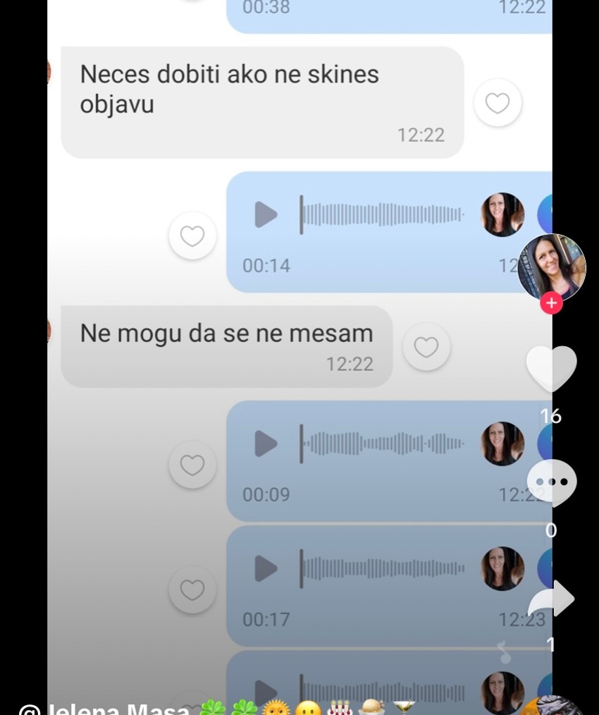 Objava Jelene Maše na TikToku