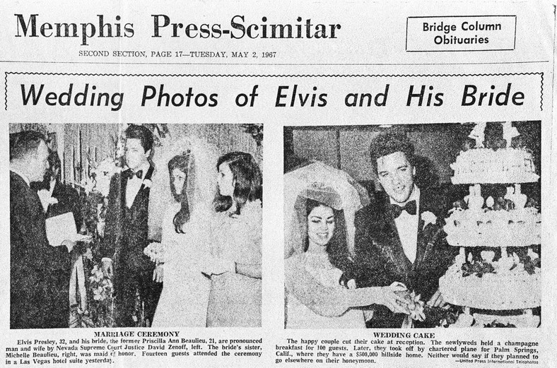 Ślub Elvisa i Priscilli Presley 1 maja 1967 r. w Aladdin Resort & Casino