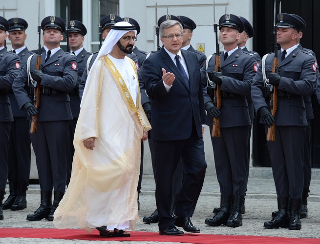 Wiceprezydent i premier Zjednoczonych Emiratów Arabskich emir Dubaju szejk Mohammed bin Rashid Al-Maktoum z wizytą w Polsce