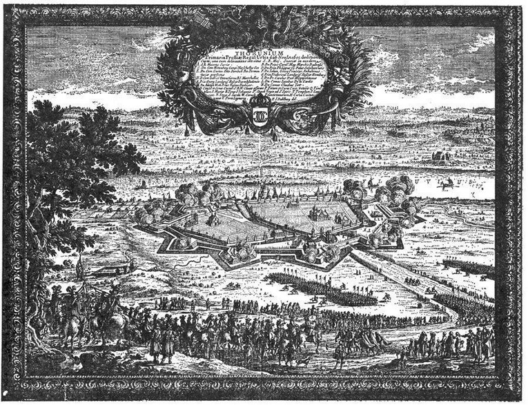 Oblężenie Torunia przez armię szwedzką w 1655 r, z dzieła Pufendorfa Caroli gustavi vita et res gestae, 1697, grafika E.J. Dahlberga, domena publiczna