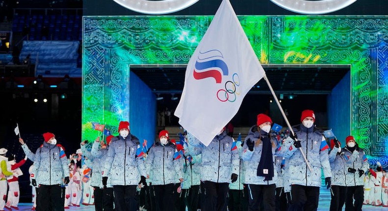 In the 2022 Beijing Winter Olympics, Russians competed as the Russian Olympic Committee, pictured above. Now they have to be neutrals.Jae C. Hong/AP Photo.