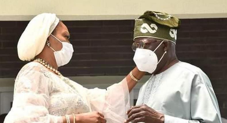 The National Leader of the All Progressives Congress (APC) Senator Bola Ahmed Tinubu felicitates with his wife, Senator Oluremi Tinubu as she turned 60. [Twitter/@Mr_JAGss]