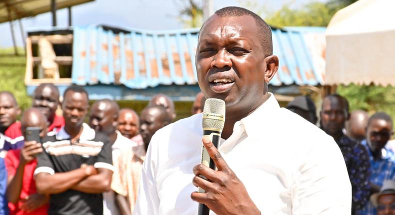 Kapseret MP Oscar Sudi speaking during the funeral of the late Henry Kiplimo Rotich on October 1, 2022. 