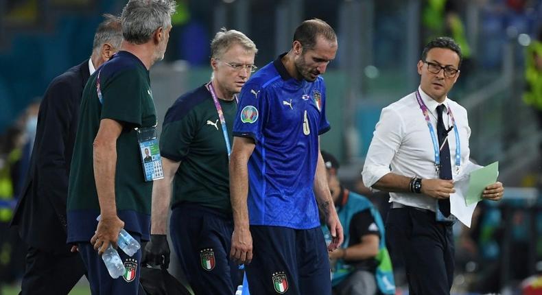 Italy captain Chiellini leaves the pitch injured in Rome Creator: Ettore Ferrari