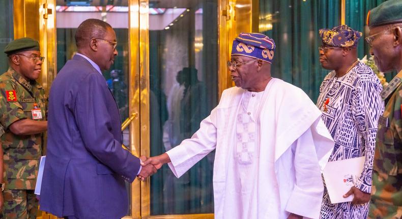 President Bola Tinubu meets with security chiefs in Aso Rock. [Presidency]