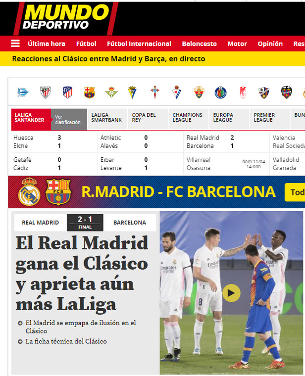 "Mundo Deportivo" po meczu Real Madryt - FC Barcelona