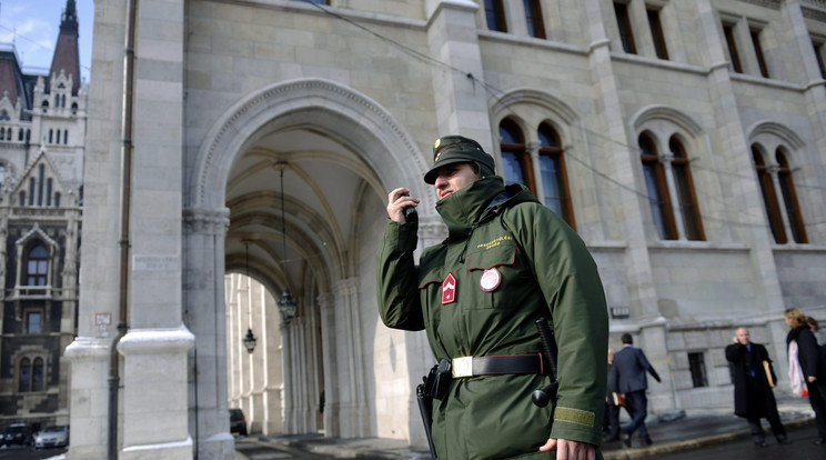 Az Országgyűlési Őrség tagja szolgálatban a Parlamentnél / MTI / Beliczay László