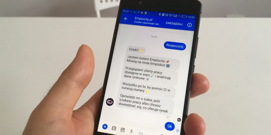 Emplobot polskiego startupu Emplocity pozwala na szukanie pracy przez Messengera