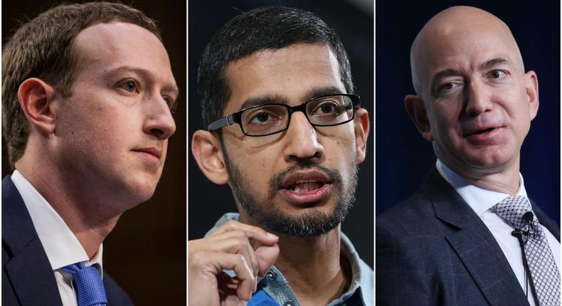 Mark Zuckerberg, Sundar Pichai, and Jeff Bezos.