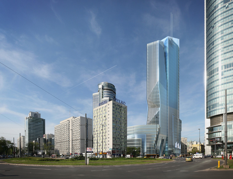 PHN Tower - wizualizacja 1. Wieżowiec planowany przy ul. Świętkorzyskiej ma się wznieść na 150 metrów. Fot. Materiały prasowe PHN SA