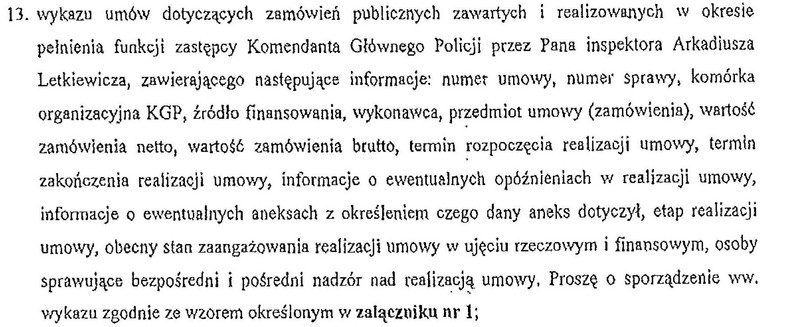 Kopia pisma, jakie KGP otrzymała od departamentu kontroli, skarg i wniosków MSW.