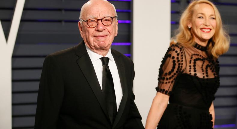 Murdoch with wife Jerry Hall at the Vanity Fair afterparty for the 91st Academy Awards.