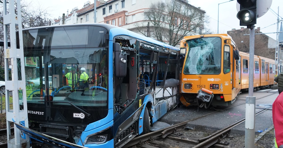 Megdöbbentő videón a zuglói baleset, amelyben egy busz és egy villamos ütközött