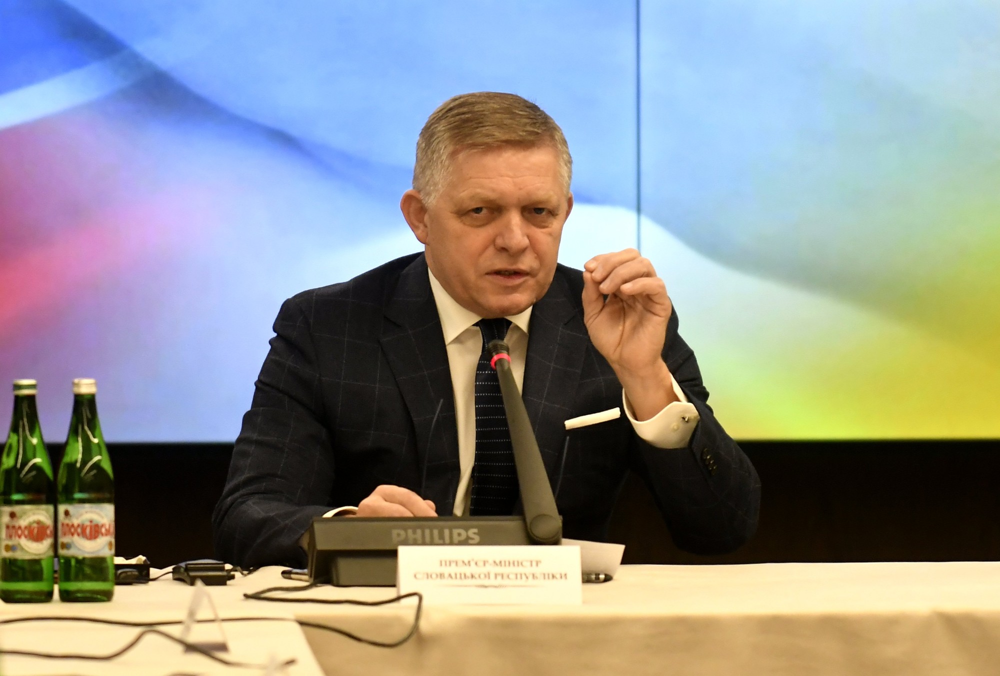Predseda vlády SR Robert Fico na spoločnom rokovaní slovenskej a ukrajinskej vlády pri ukrajinskom meste Užhorod.