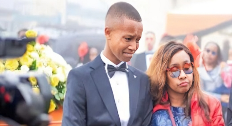 Zora actor Ryan Mwenda' Simba' and his mother during the burial of his grandfather in November 2023