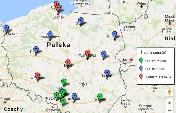 Ranking cen OC w największych miastach w Polsce