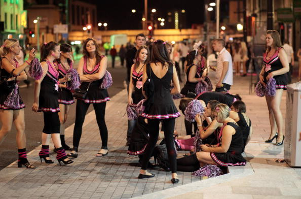 Saturday Night Revellers Enjoy Themselves In Cardiif City Centre