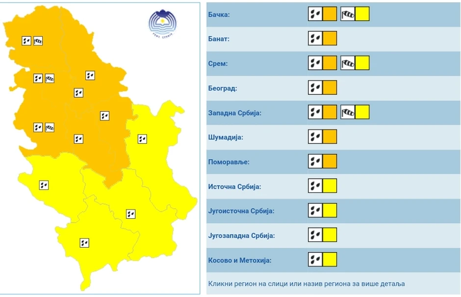 Meteoalarm za nedelju 15, septembar