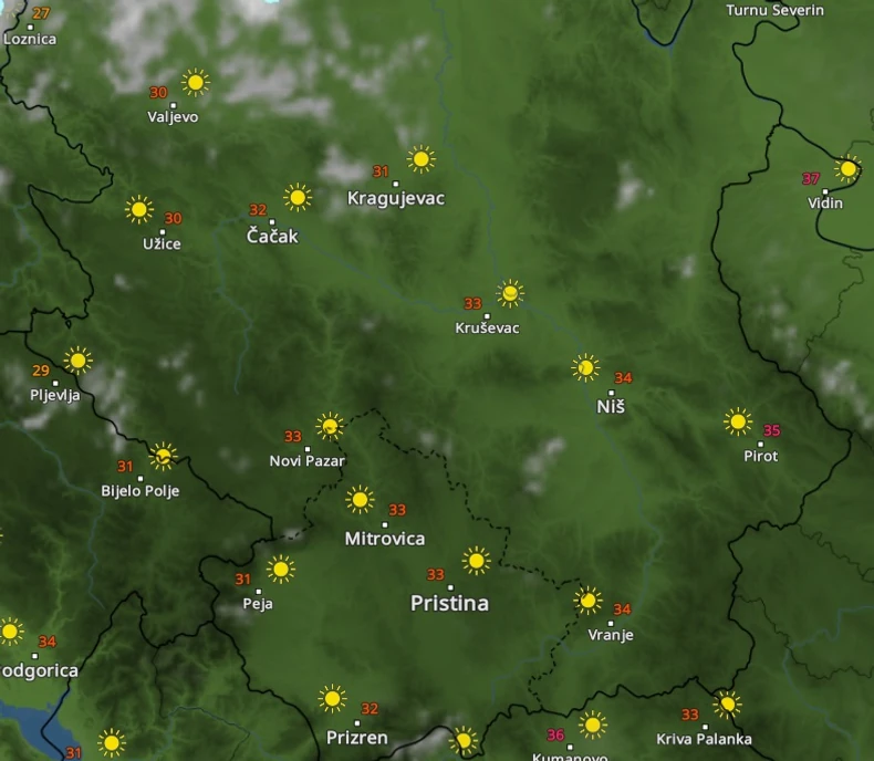 Temperature na jugu u 12 sti