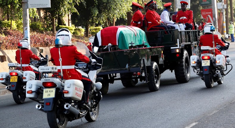 The Late retired President Daniel Moi's body taken to Parliament ahead of public viewing