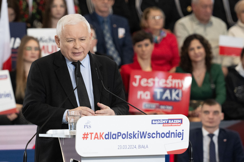 Jarosław Kaczyński, prezes PiS, przemawiający w sobotę w Białej