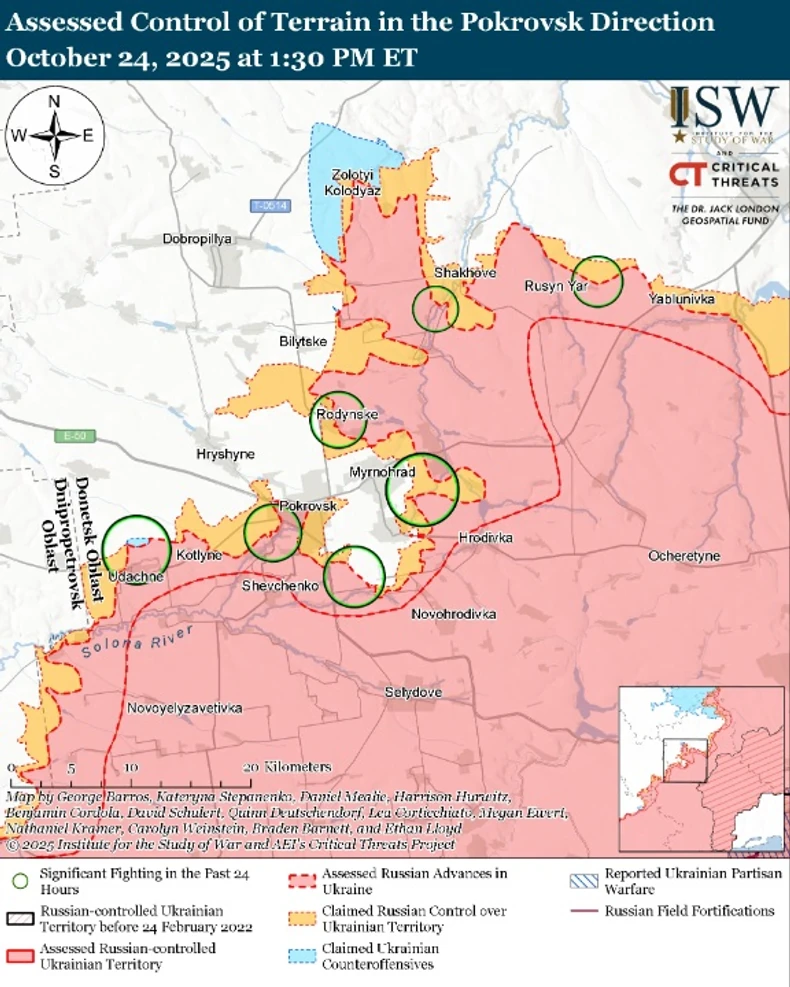 Pokrovsk i Mirnograd, mapa ISW