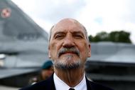 Polish Defence Minister Macierewicz speaks during a news conference at a send-off ceremony for Polish military contingent to support the coalition against Islamic State at the 23rd Air Base in Janow near Minsk Mazowiecki
