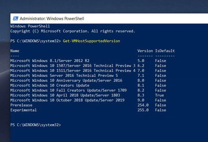 Nazwa Windows 10 October 2018 Update pojawia się w PowerShell