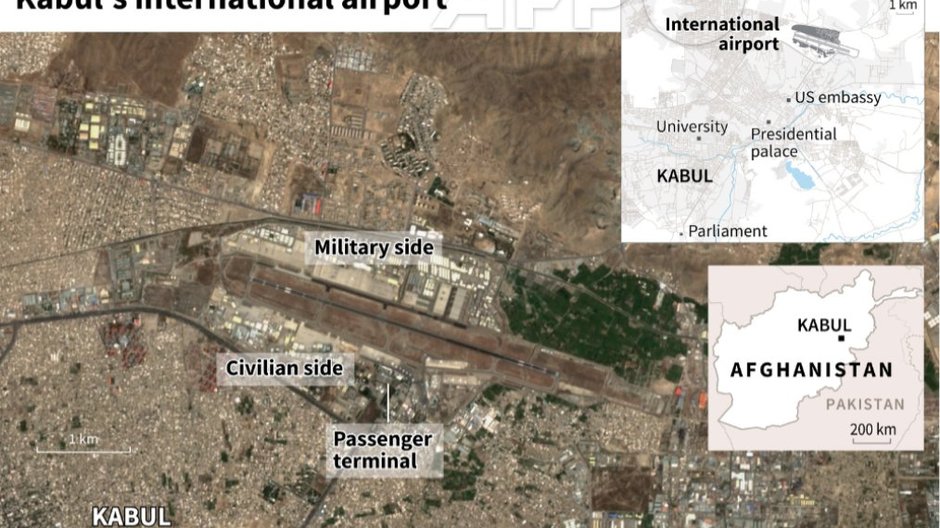 Mapa międzynarodowego lotniska w Kabulu