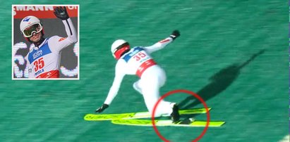 Kamil Stoch miał problem podczas lądowania, urwało mu się wiązanie!