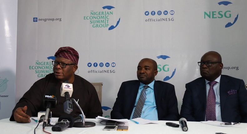 NESG officials during press conference at the unveiling of the new brand identity and discussion on the 25th Nigerian Economic Summit 