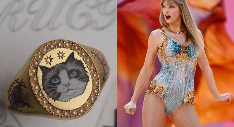 Gigi Hadid bought Taylor Swift a ring with a portrait of her cat on it. Courtesy of Cece Jewellery/Gareth Cattermole/Getty Images