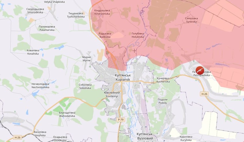 Mapa, područje oko Kupjanska, 11.10.2025.