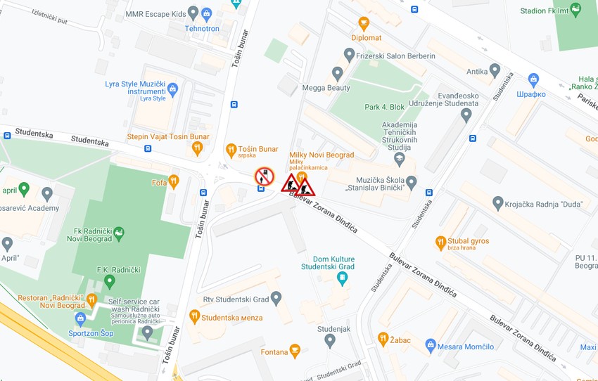 Mapa radova u Bulevaru Zorana Đinđića