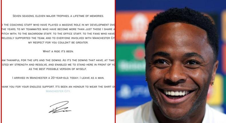 Raheem Sterling pens emotional farewell to Manchester City fans
