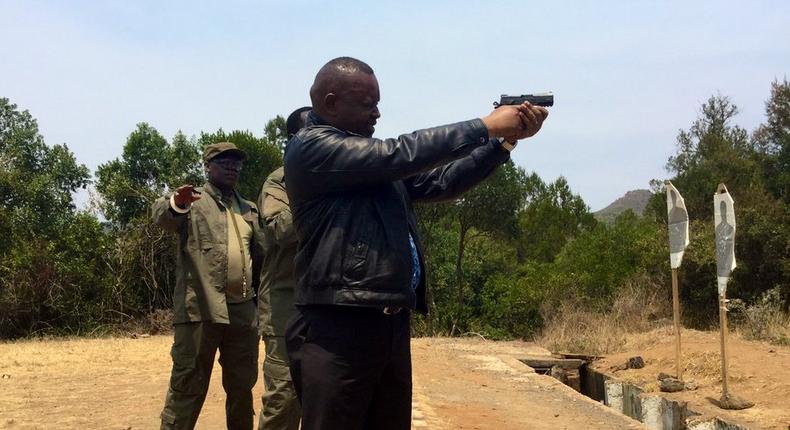 DCI boss George Kinoti during a shooting exercise on Thursday (Twitter)