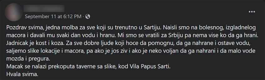 Objava o izgladnelom mačoru u Grčkoj
