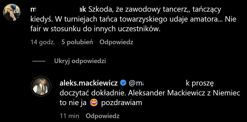 Aleksander Mackiewicz na Instagramie