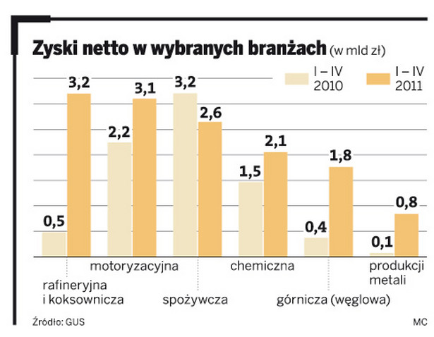 Zyski netto w wybranych branżach