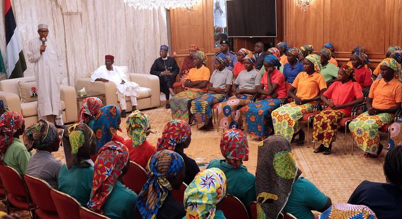 Buhari with released Chibok Girls