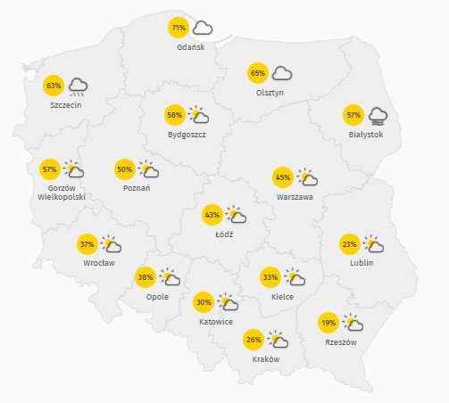 Zachmurzenie w niedzielę 9 maja