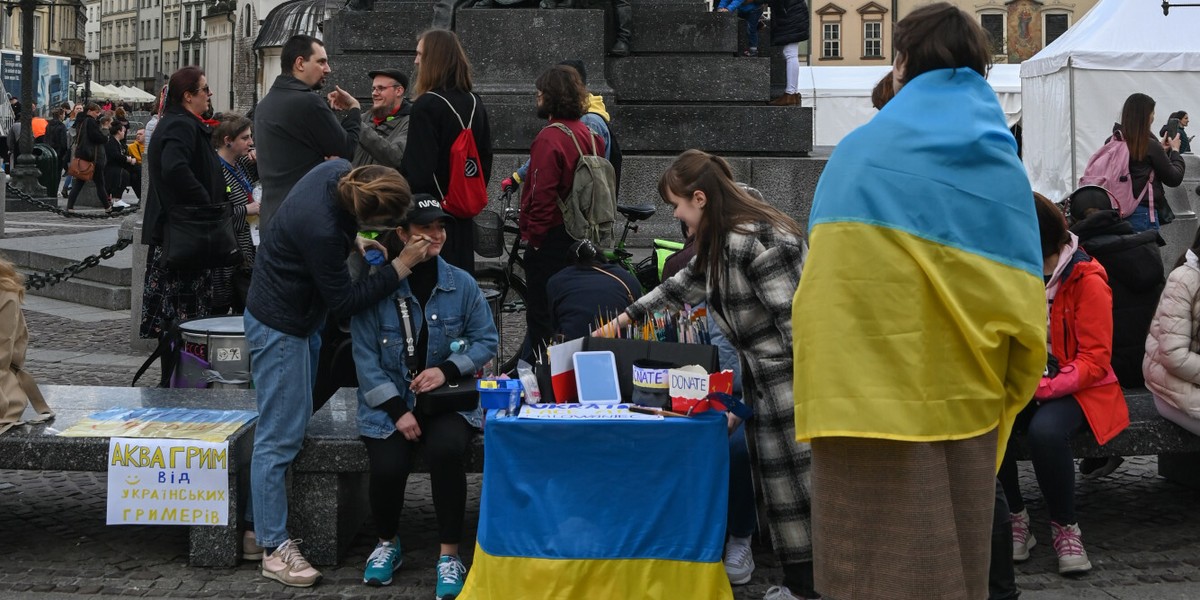 Proukraińska demonstracja w centrum Krakowa.