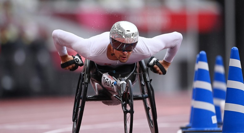 Marcel Hug of Team Switzerland during the men's marathon T52 at the 2020 Tokyo Paralympics.
