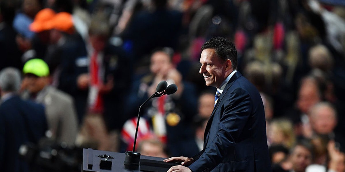 Peter Thiel, cofounder of PayPal, delivers a speech during the Republican National Convention.