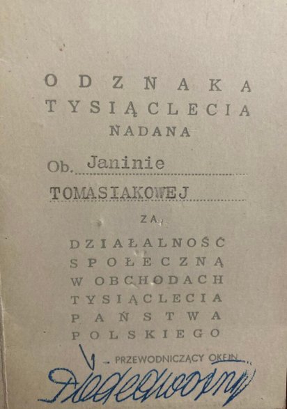 Pani Janina ma wiele odznaczeń za prace na rzecz odbudowy Polski.