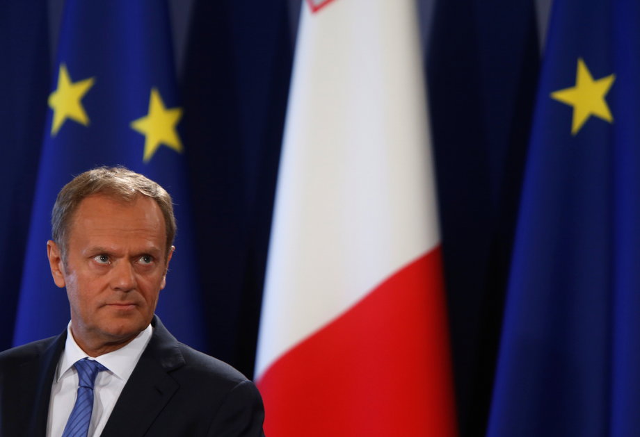 President of the European Council Donald Tusk takes part in a joint news conference about Brexit with Malta's Prime Minister Joseph Muscat in Valletta, Malta.