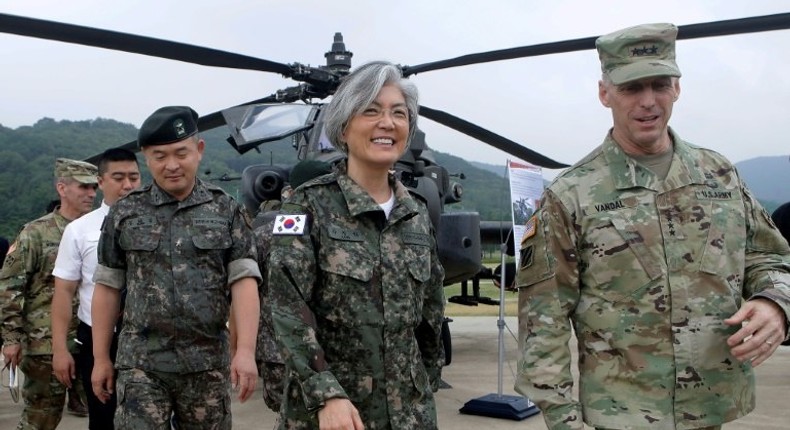 South Korea's Foreign Minister Kang Kyung-Wha (centre) says she is open to talks with her North Korean counterpart